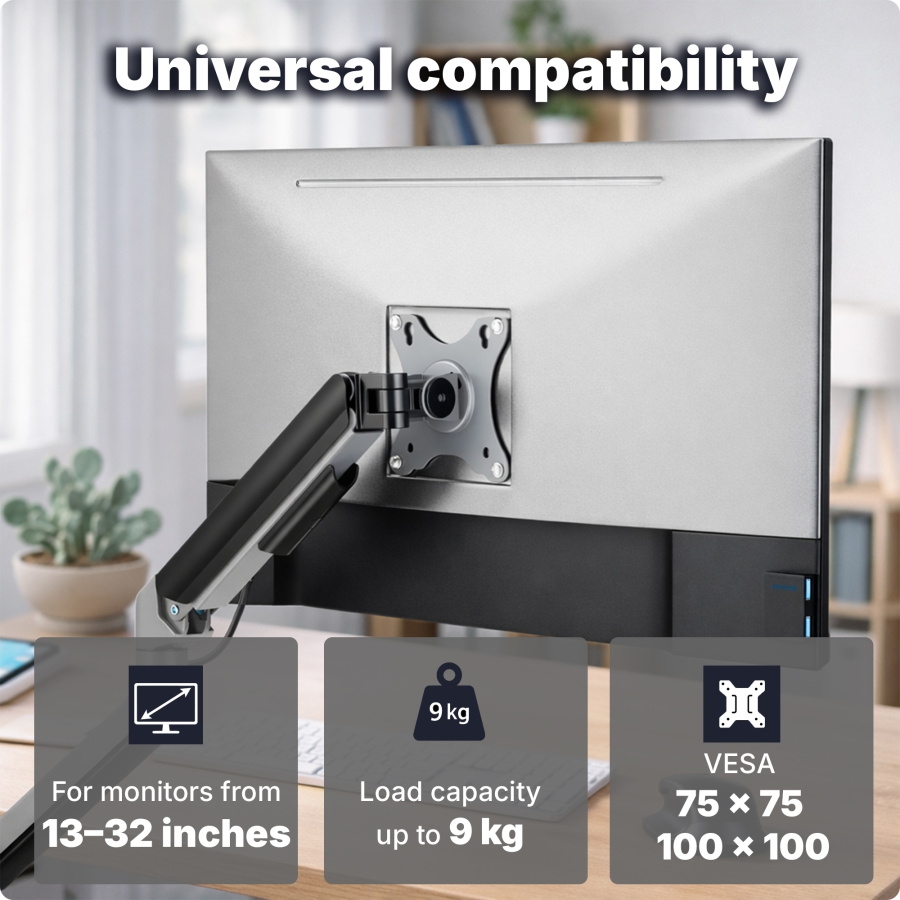 3IDEE Flexi-Lite Single Monitorarm - 1 Monitor - [13-32" / fino a 9kg] - regolazione dell